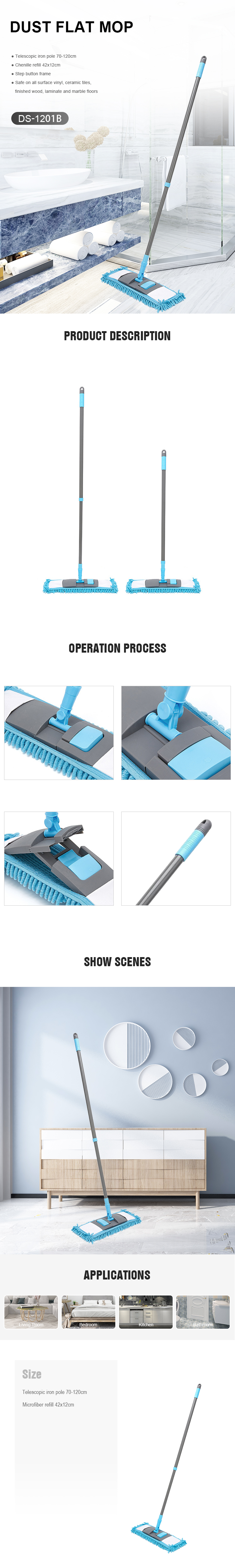 Environmentally friendly washable floor cleaning mop Chenille lazy flat mop with retractable handle