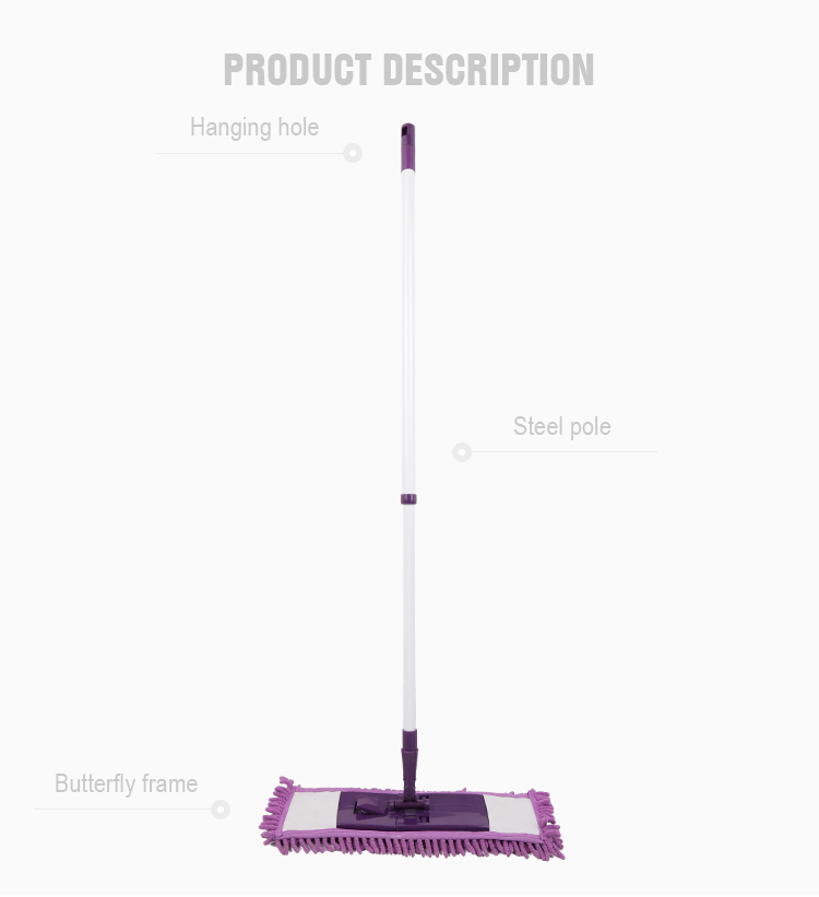 household Easy floor Clean magic Step Button Frame Chenille  Flat Mop