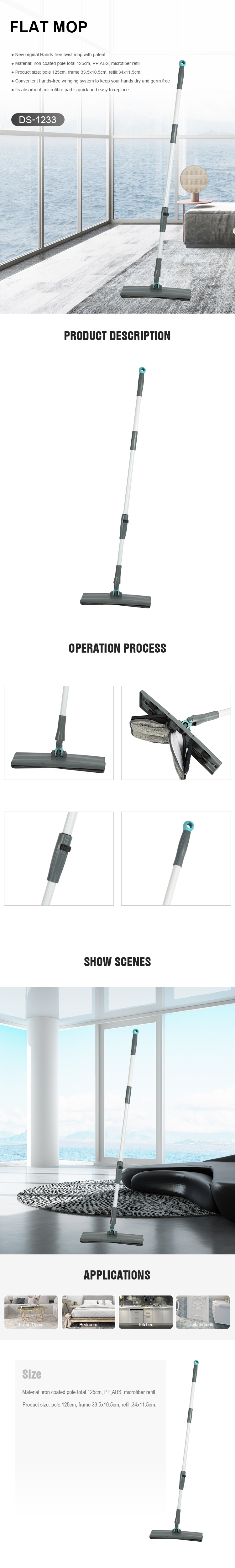 High Quality Hand Free Washing Mop Microfiber Flat Mop for Home Floor Cleaning