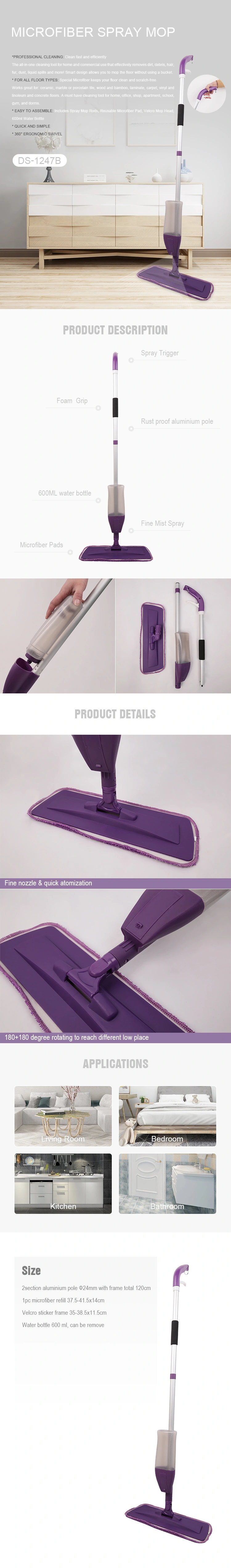 Floor Cleaning Magic Healthy Spray Mop with Rectangle Microfiber Head
