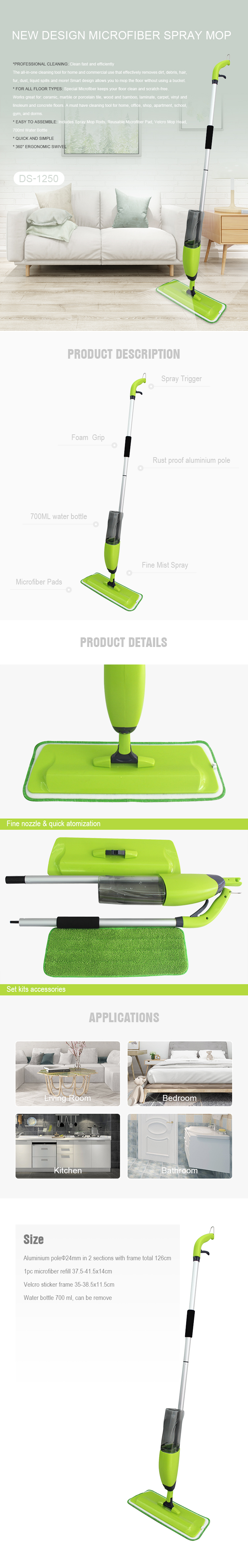 Manufacturer Direct Sell 360 Degree Professional Handle Microfiber Floor Cleaning Product Spray Mop