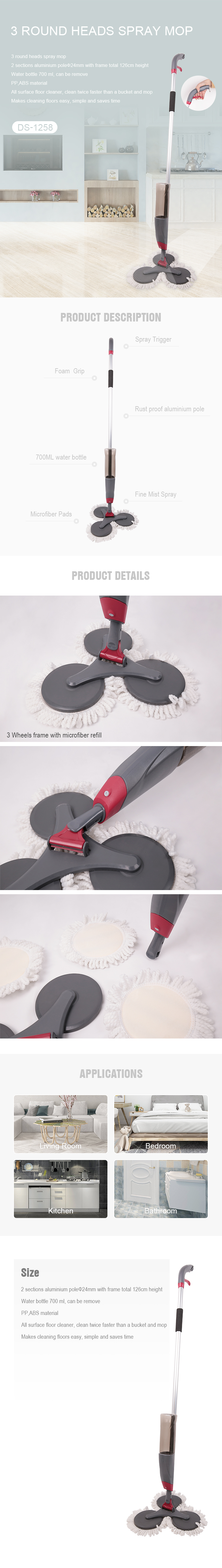 healthy household 3 round heads  Microfiber Spray Mop for floor cleaning