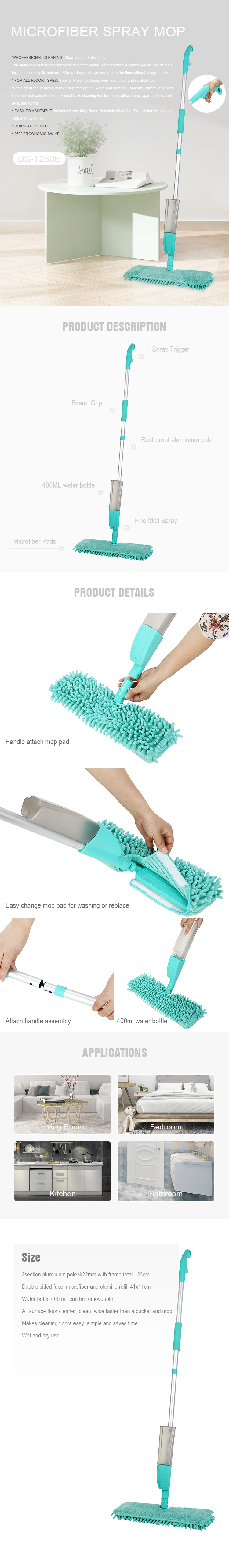 2022 high quality magic  double sided Microfiber and chenille water spray mop for household floor cleaning