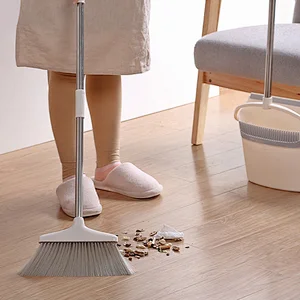 Long Handle Broom and Dustpan Set, Upright Dustpan Combo for Home, Kitchen, Room, Lobby Floor Use Without Bending