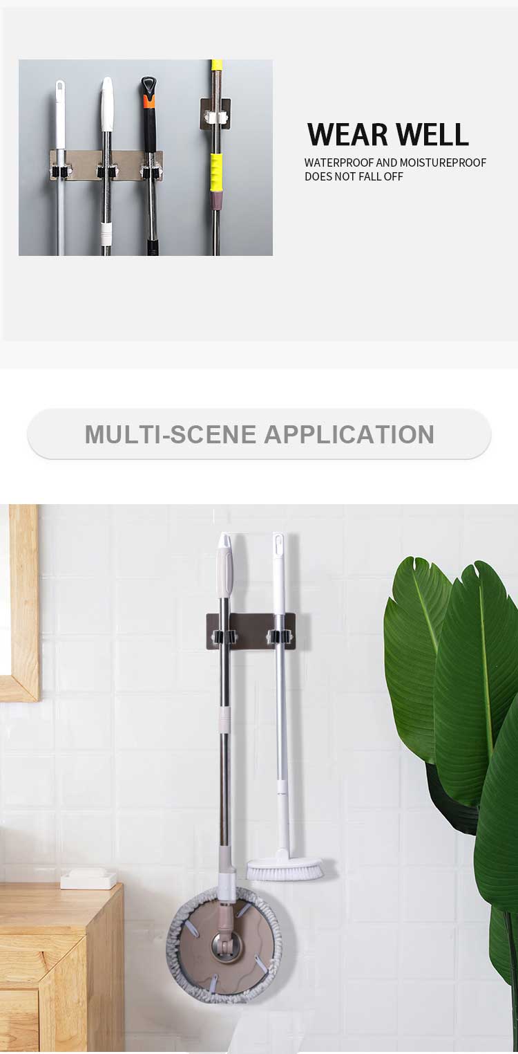 Mop Broom Holder, Wall Mounted Broom Clip Mop Grippers, Self-Adhesive No Drilling Mop Broom Racks, Super Anti-Slip Utility Hooks