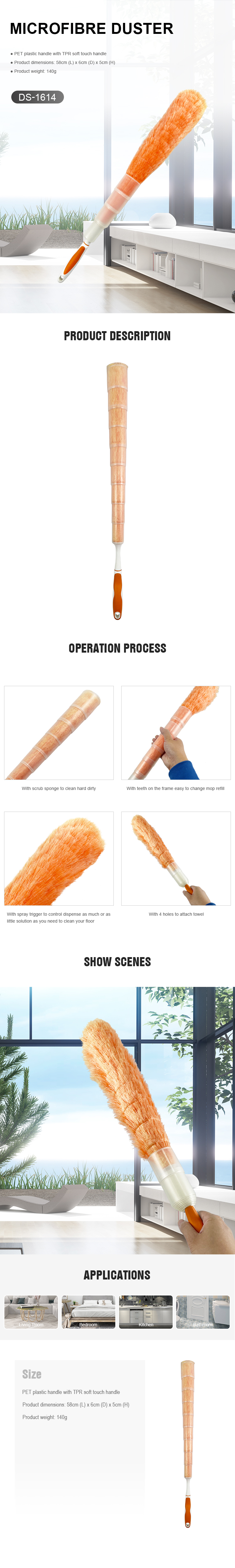 Pet Plastic Handle with TPR Soft Touch Handle Microfiber Duster for Car/House Cleaning