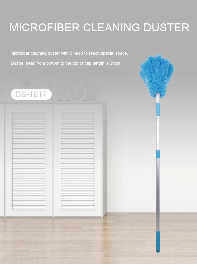Hot Sale Long Handle Microfiber cleaning duster with 5 head to reach special space