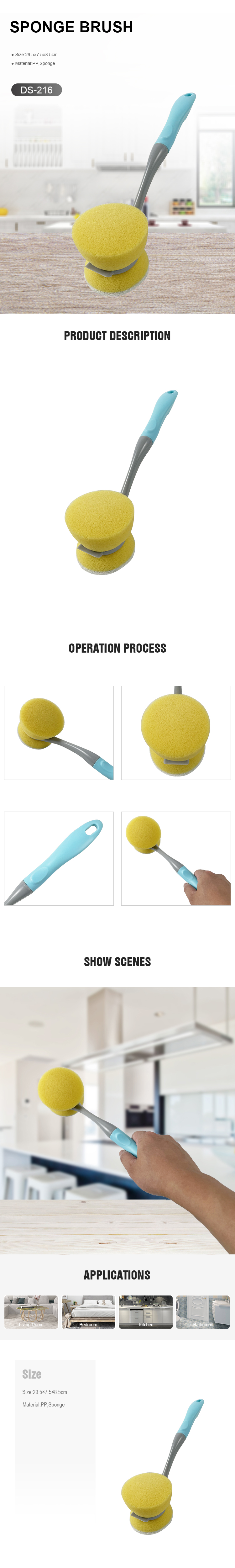 Long Handle Plastic Dish Cleaning Brush with Double-Faced Sponge