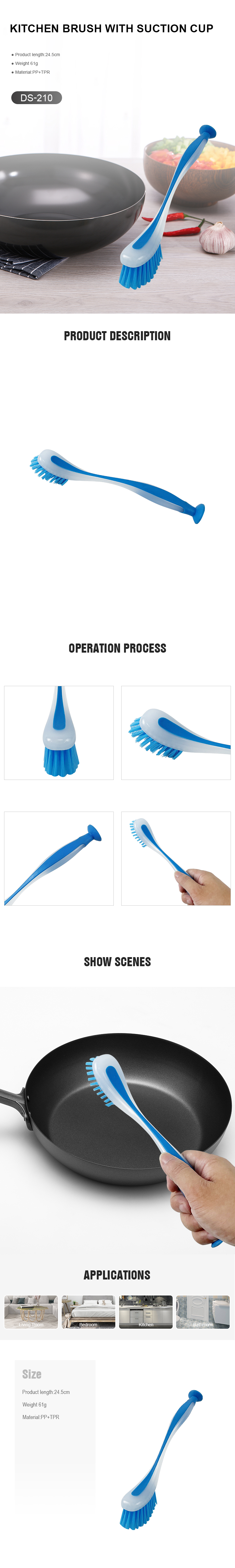 Dish Brush with Long Handle Built-in Scraper, Scrubbing Brush for Pans, Pots, Kitchen Sink Cleaning