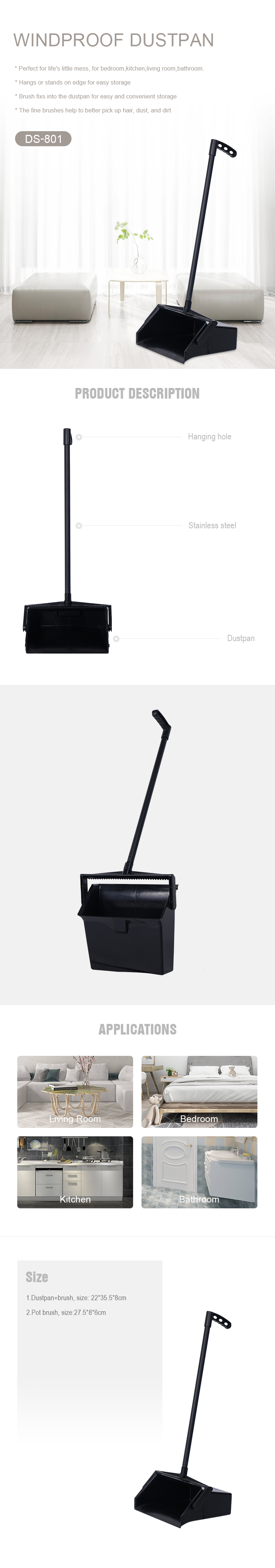 Broom and Dustpan Set with Long Handle for Home Kitchen Room Office Floor Cleaning Stand up Broom and Dustpan Set