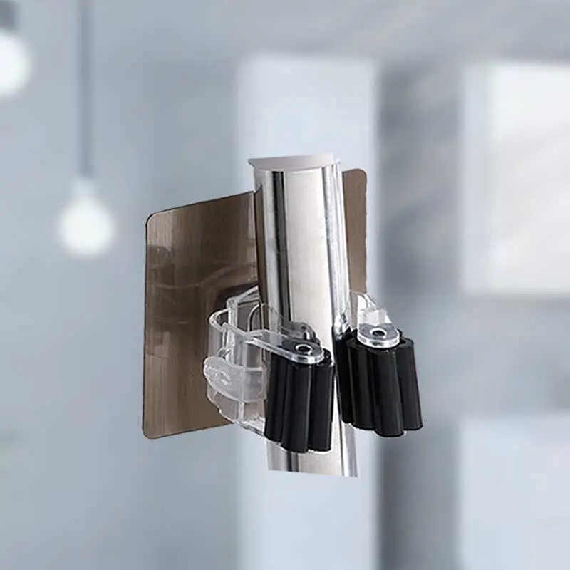 Broom Organizer Wall Mount Mop Holder Self Adhesive No Drilling Super Anti-Slip , Broom Hanger Wall Mounted & Tool Organizers