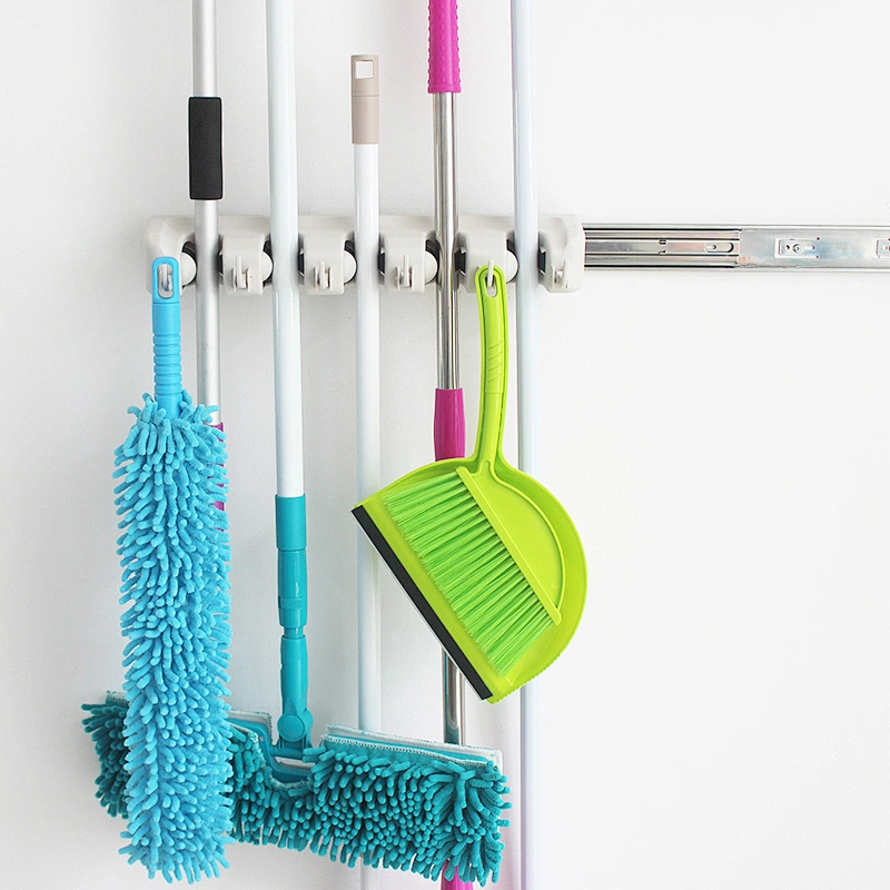 Magic Mop Broom Holder Wall Mount with slide Garden Kitchen Tool Organizer Wall Hanger for Home Goods