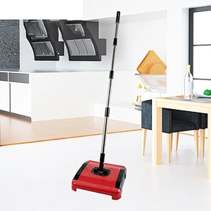 Triple Brush Floor & Carpet Sweeper- mechanical hand push broom sweeper - Easy Manual Sweeping broom for floors