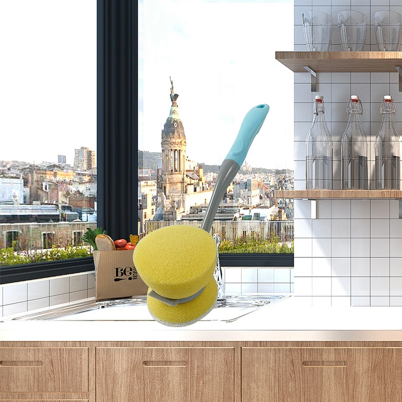 Long Handle Plastic Dish Cleaning Brush with Double-Faced Sponge