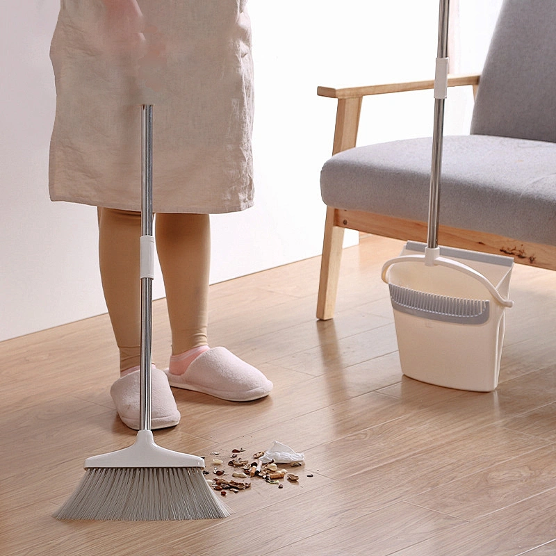 Long Handle Broom and Dustpan Set, Upright Dustpan Combo for Home, Kitchen, Room, Lobby Floor Use Without Bending