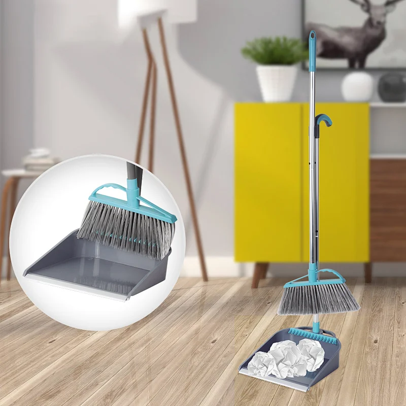 Hot Sale Home Kitchen Long Handle Broom with Teeth Easy Cleaning Hair Dustpan Standing Floor Broom and Dustpan Set