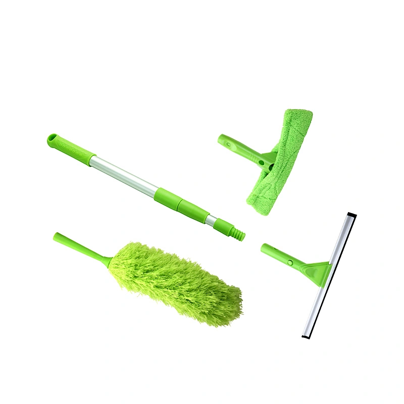 Extendable Handle Outdoor Indoor Windows Window Cleaner Squeegee with Microfiber Duster