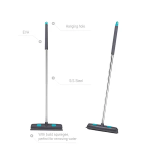 Rubber/TPR broom pet hair shredded paper floor cleaning tool with scraper for squeegee
