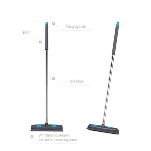Rubber/TPR broom pet hair shredded paper floor cleaning tool with scraper for squeegee