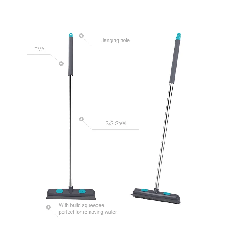 Rubber/TPR broom pet hair shredded paper floor cleaning tool with scraper for squeegee