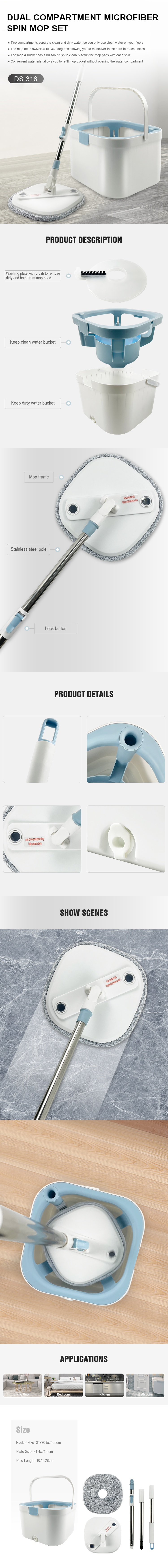 Spin Mop Bucket Floor Cleaning System with Water Filtration Spinner - Dry Wet Self Wringing Washable & Reusable Microfiber Mop
