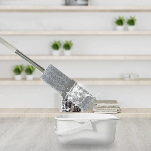 Easy Self Wringing Mop, squeegee Flat Mop Wet & Dry Mop for Home Bathroom Kitchen Cleaning