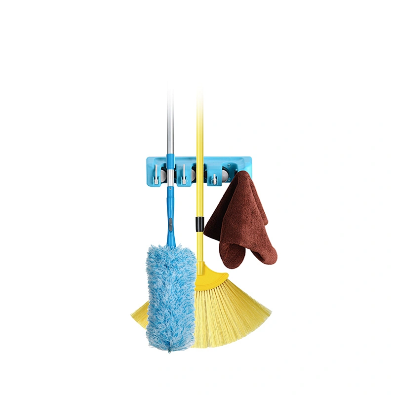 Mop and Broom Holder Wall Mounted 3 Position Storage Rack with 4 Retractable Hooks for kitchen, Garden Broom mop Organizer