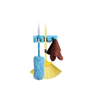 Mop and Broom Holder Wall Mounted 3 Position Storage Rack with 4 Retractable Hooks for kitchen, Garden Broom mop Organizer