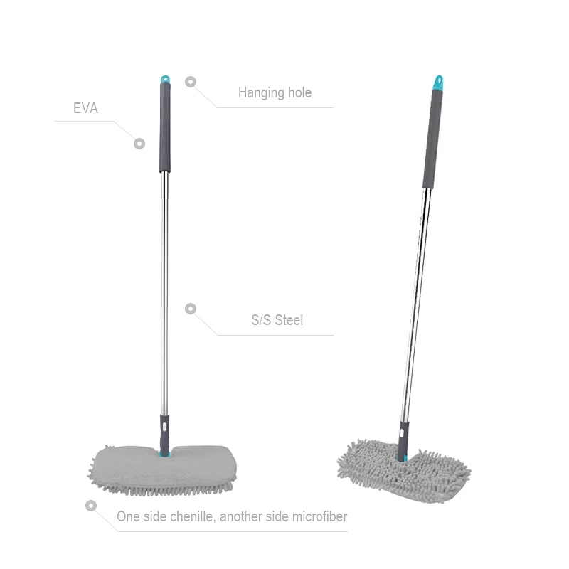 Hot sales bendable Microfiber and chenille easy cleaning floor Double sided flat mop