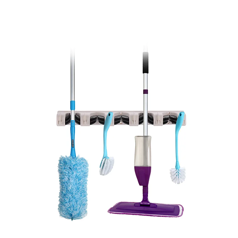 Mop Broom Holder, Wall Mounted Commercial Organizer Storage Rack for Garden Tools, Kitchen, Garage 5 Slots with 6 Hook