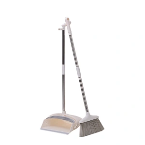 Long Handle Broom and Dustpan Set, Upright Dustpan Combo for Home, Kitchen, Room, Lobby Floor Use Without Bending