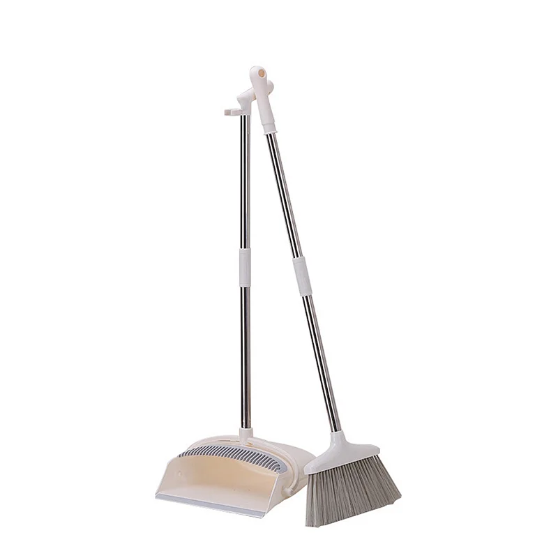 Long Handle Broom and Dustpan Set, Upright Dustpan Combo for Home, Kitchen, Room, Lobby Floor Use Without Bending