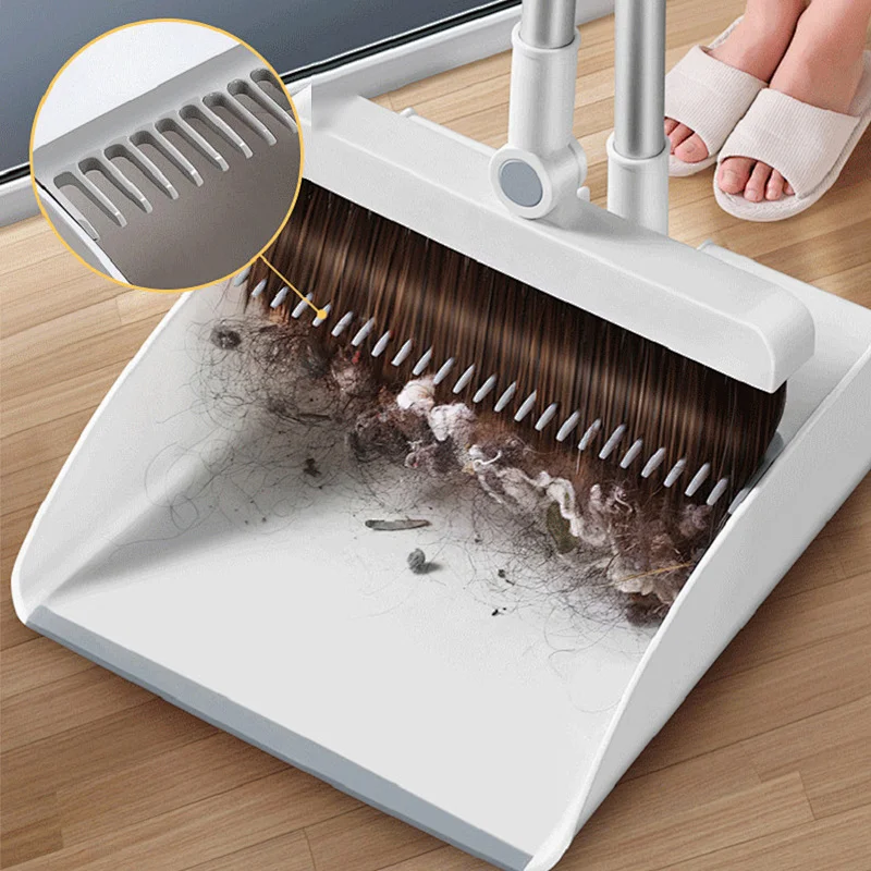 Broom and Dustpan Set, Broom Dustpan with Long Handle Set for Office and Home Standing Upright Sweep Use