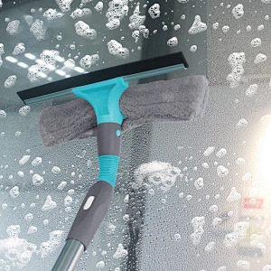 professional window glass cleaning tools 2 in 1 Kit Microfiber double sided telescopic Window Squeegee cleaner with long handle