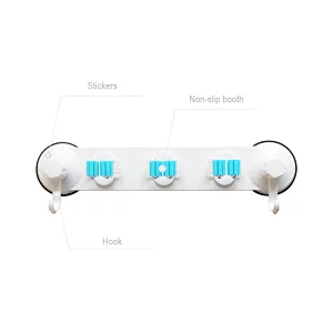 Bathroom Shelf Bathroom Suction Cup mop Holder Hook Towel Rack Wall Punch-Free mop Rack Wall-Mounted mop Rack