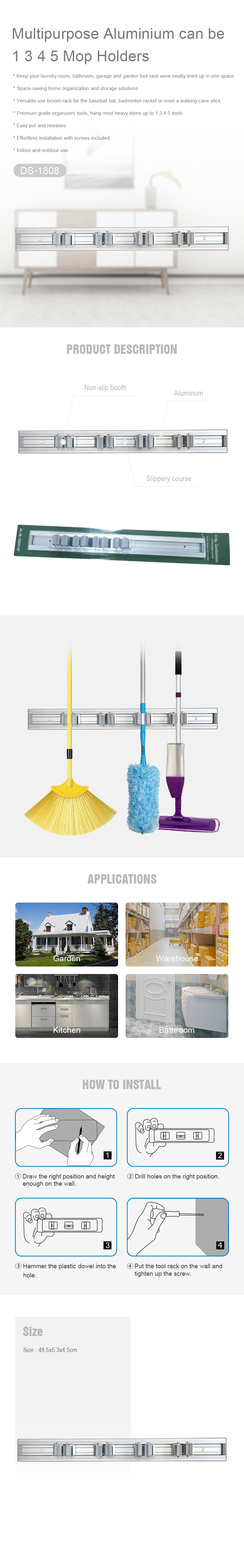 New Design Multi-purpose Mop and Broom Holder Wall Mount Heavy Duty Tool Organizer Home Garden Garage Storage