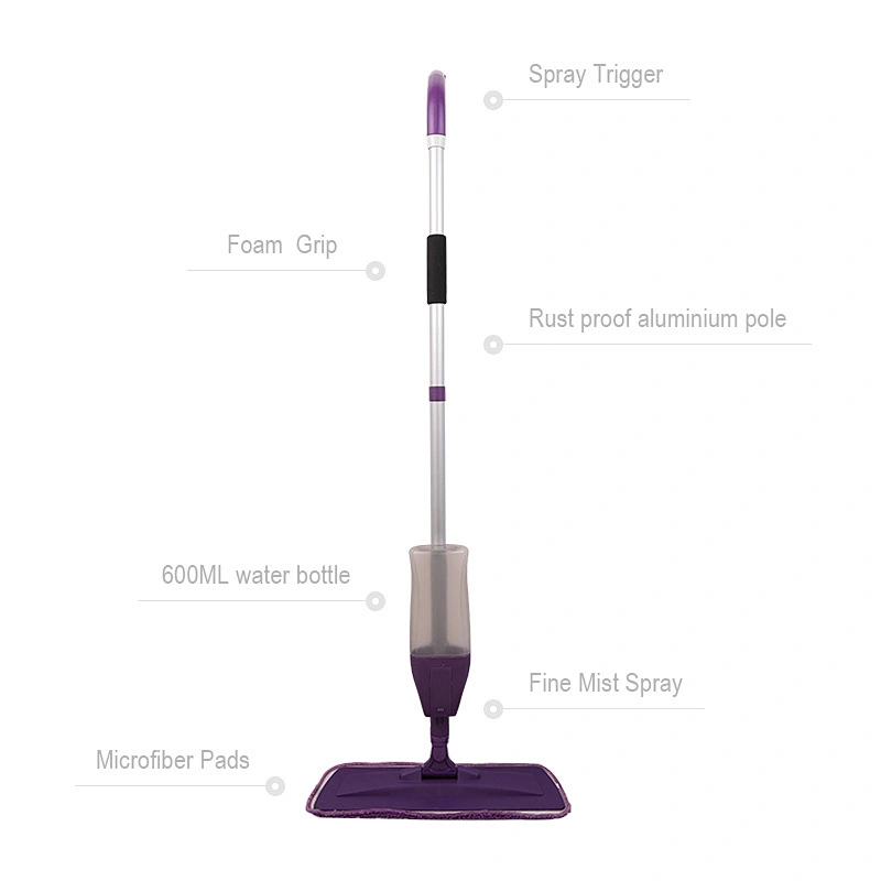 Transparent Bottle Spray Mop Easy Spray and Cleaning with Window Squeegee and Bathroom Brush