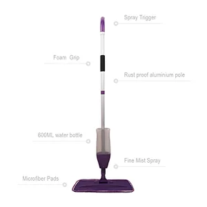 Transparent Bottle Spray Mop Easy Spray and Cleaning with Window Squeegee and Bathroom Brush
