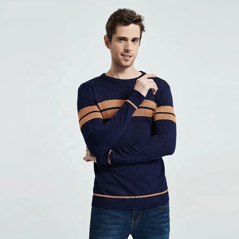 Men Casual Striped knit swearter Knitwear O Neck pullover jumper Winter fringe Cotton Men's Jersey Hombre Shirt basic sweater