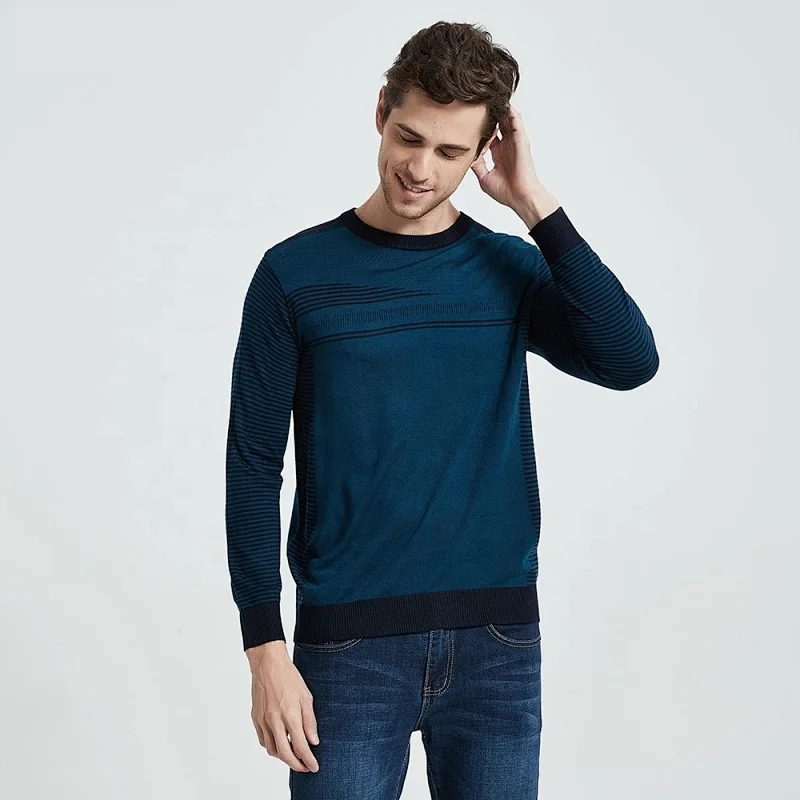 Men Fashion Striped Casual Sweater Autumn Winter Cotton Knitwear O Neck Pullover Shirt Men Thin basic sweater for men