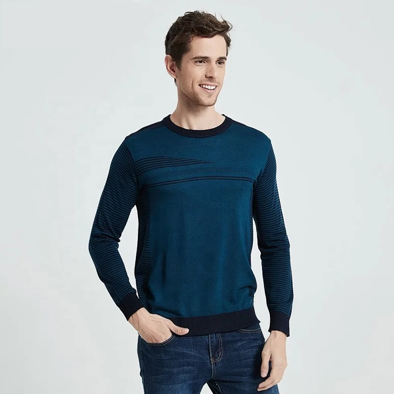 Men Fashion Striped Casual Sweater Autumn Winter Cotton Knitwear O Neck Pullover Shirt Men Thin basic sweater for men