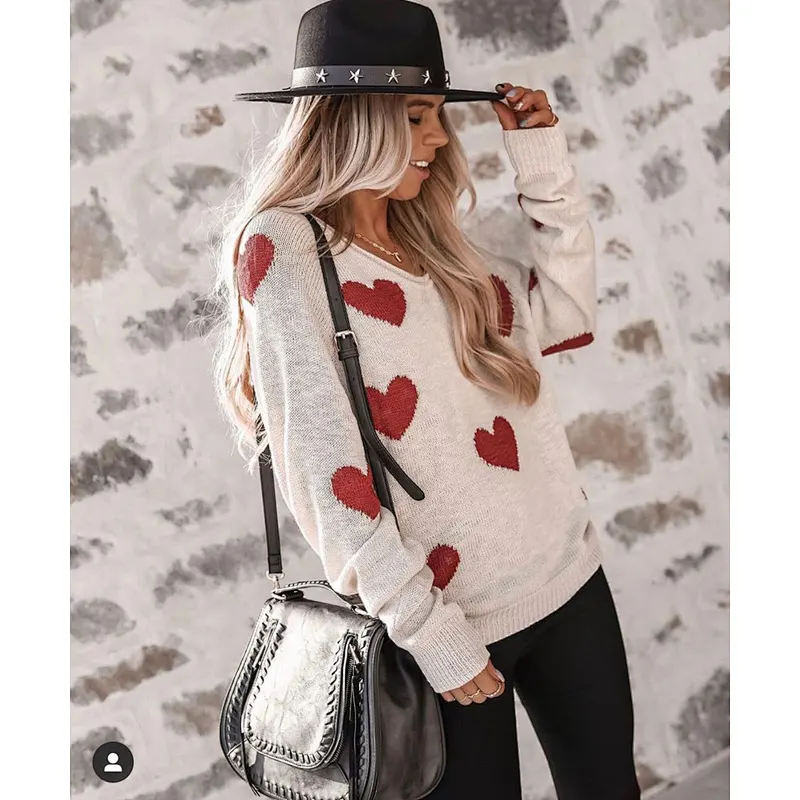 Love V-neck winter hot sale clothes knitted women casual fashion sweater