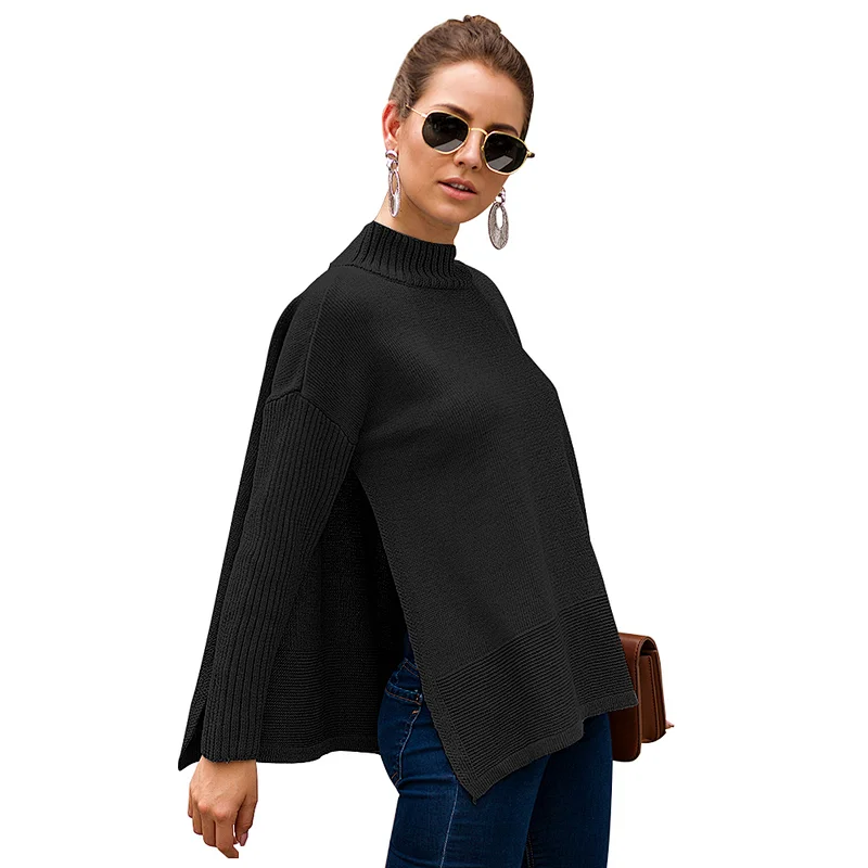 Turtleneck pullover side slits casual clothes women sweater