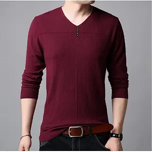 Fall thin men sweaters long-sleeved V-neck clothes solid color bottoming shirt