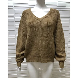 V Neck Fashion Clothes Women Pullover Sweater Casual Knitwear