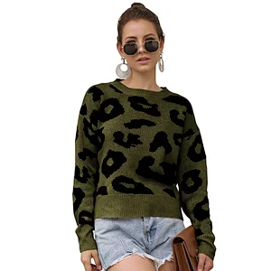 Leopard print round neck pullover long sleeve clothes women sweater
