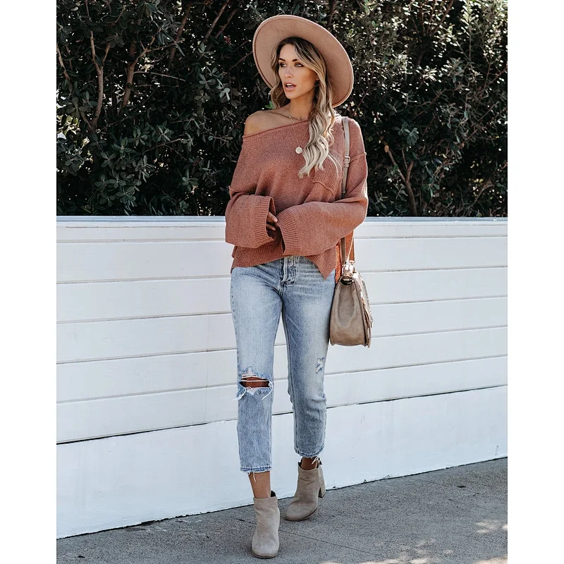 Fashion clothes round neck pocket loose casual women sweater