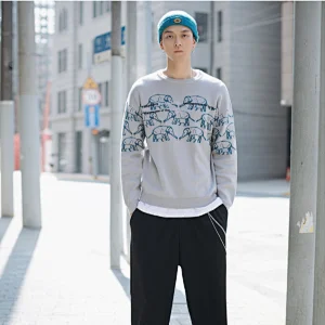 Mens custom winter clothes latest designer crewneck jacquard knitwear sweater long sleeve knitwear men sweaters