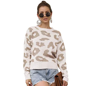 Leopard print round neck pullover long sleeve clothes women sweater