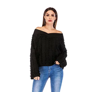 Fashion women autumn clothes casual V-neck knitwear personality tassel knit sweater ladies